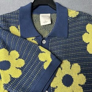 Massive Luxury Edition‎ Crochet Blue Knit Short Sleeve Shirt Flowers Size M New